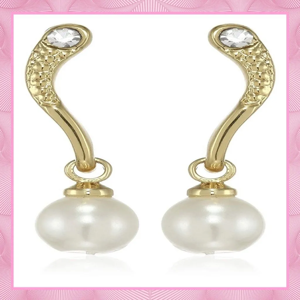 24 Kt Gold and Silver Plated Pink Curve pearl Drop Earrings