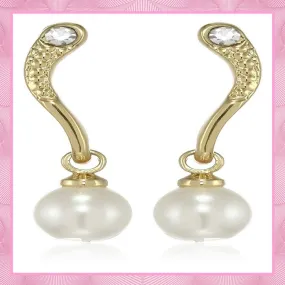 24 Kt Gold and Silver Plated Pink Curve pearl Drop Earrings