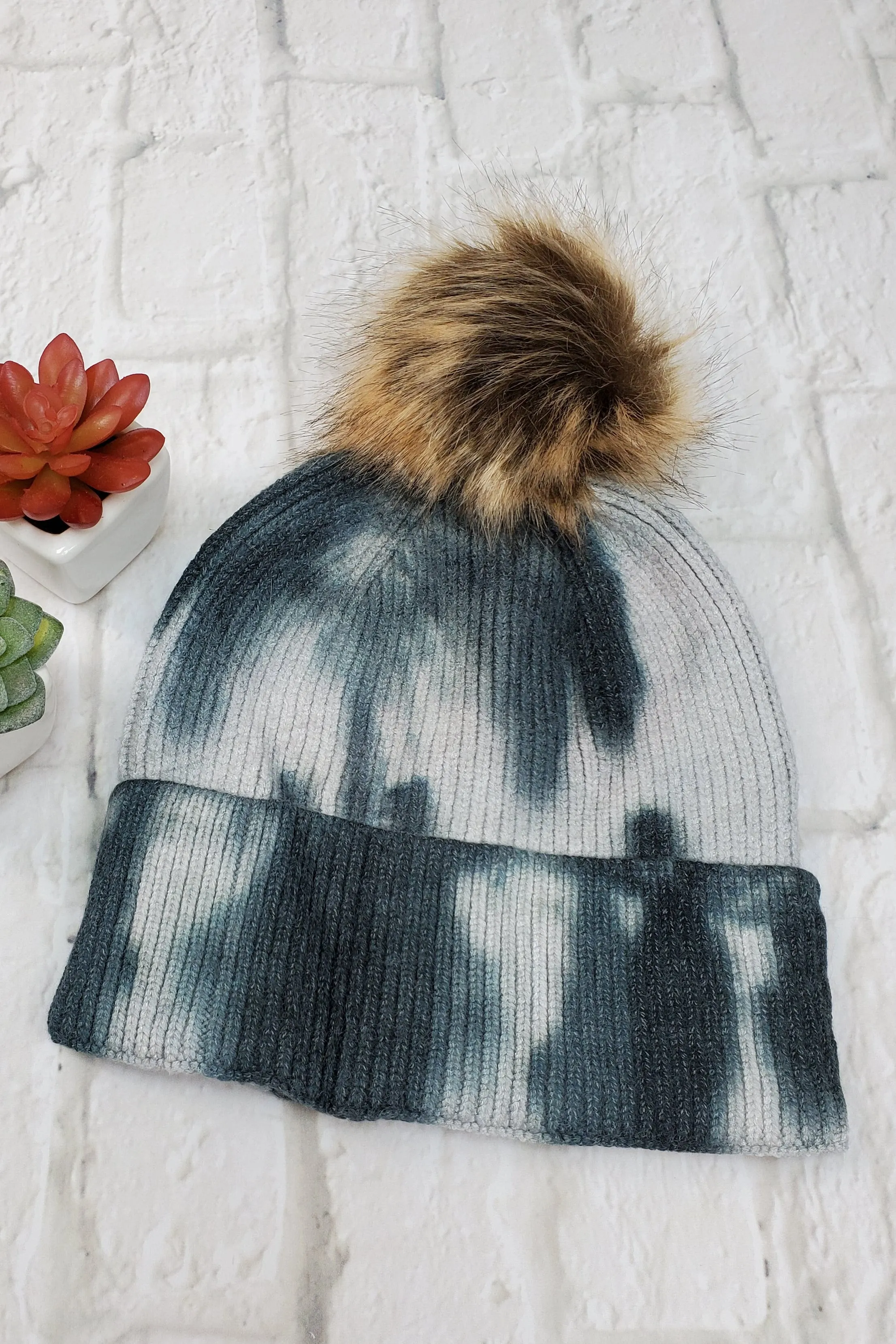 #33 Charcoal Tie-Dye Pom-Pom Beanie