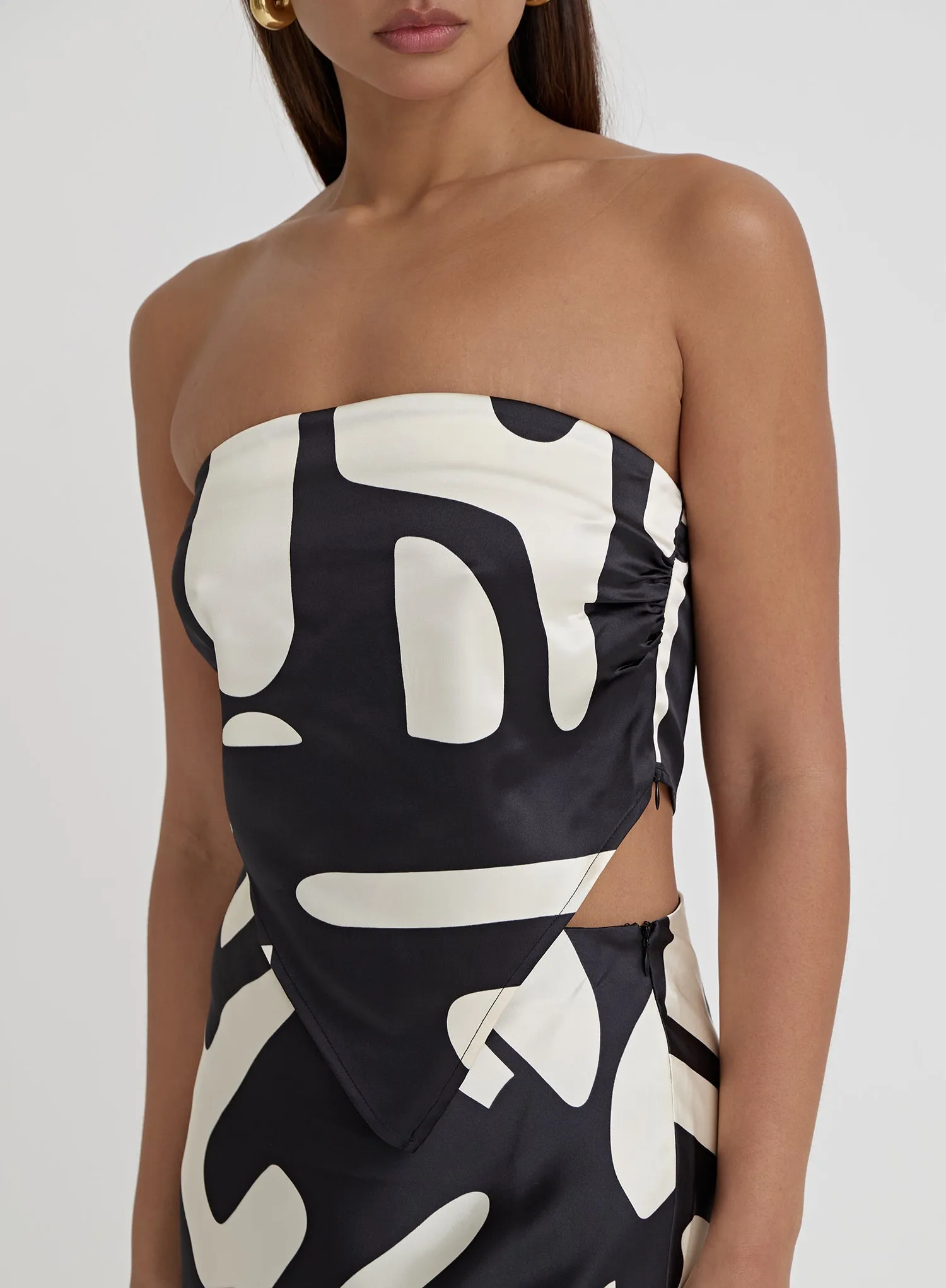 Abstract Print Satin Bandeau Top- Iris