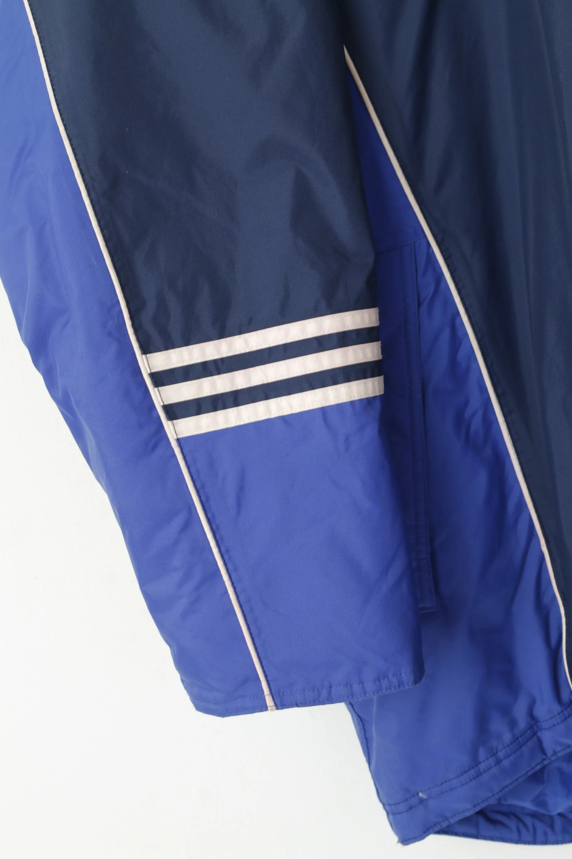 Adidas Men XL 198 Jacket Navy Nylon Padded Vintage 90s Full Zipper Sportswear Hidden Hood Top