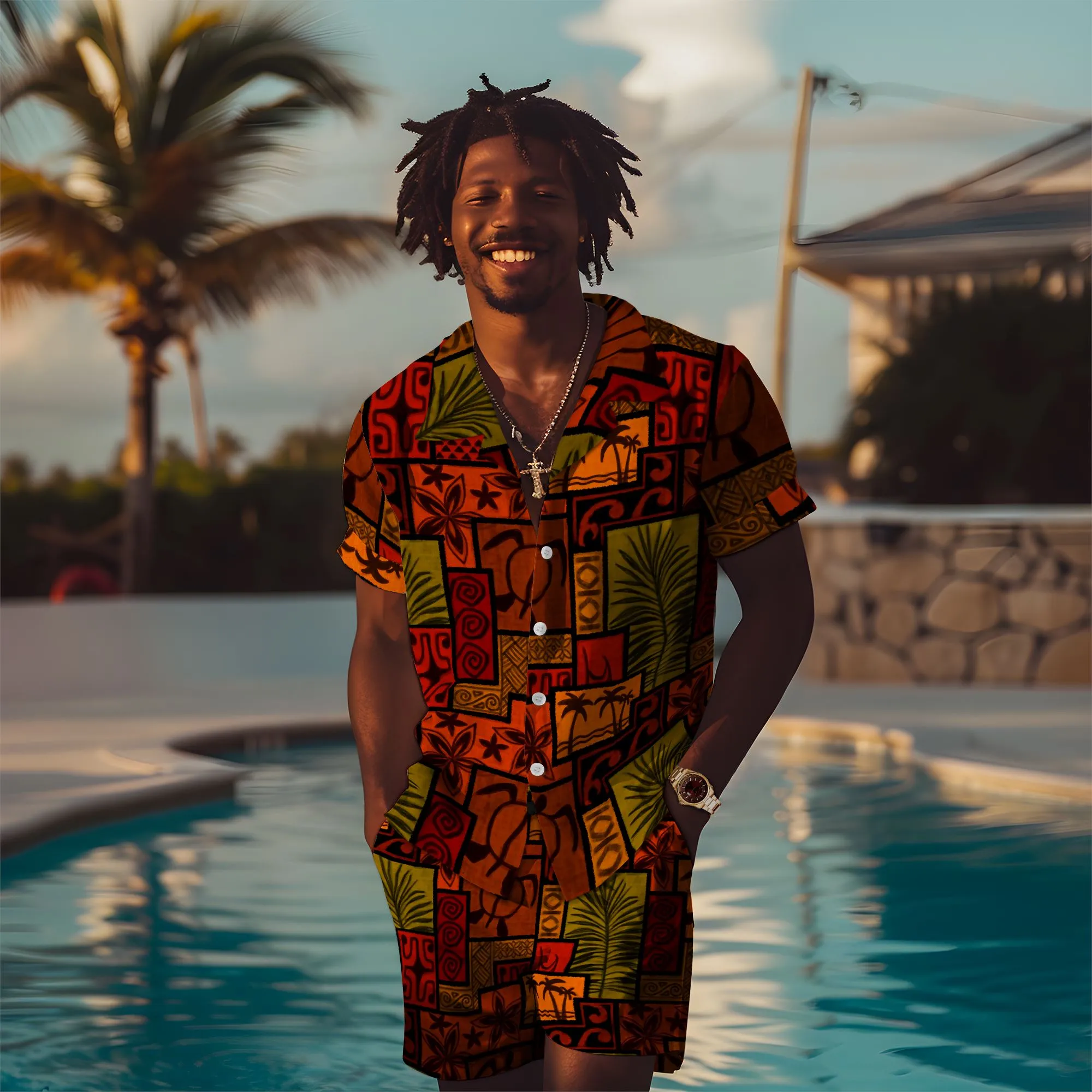 African Symbols Hawaiian Shirt And Shorts Set