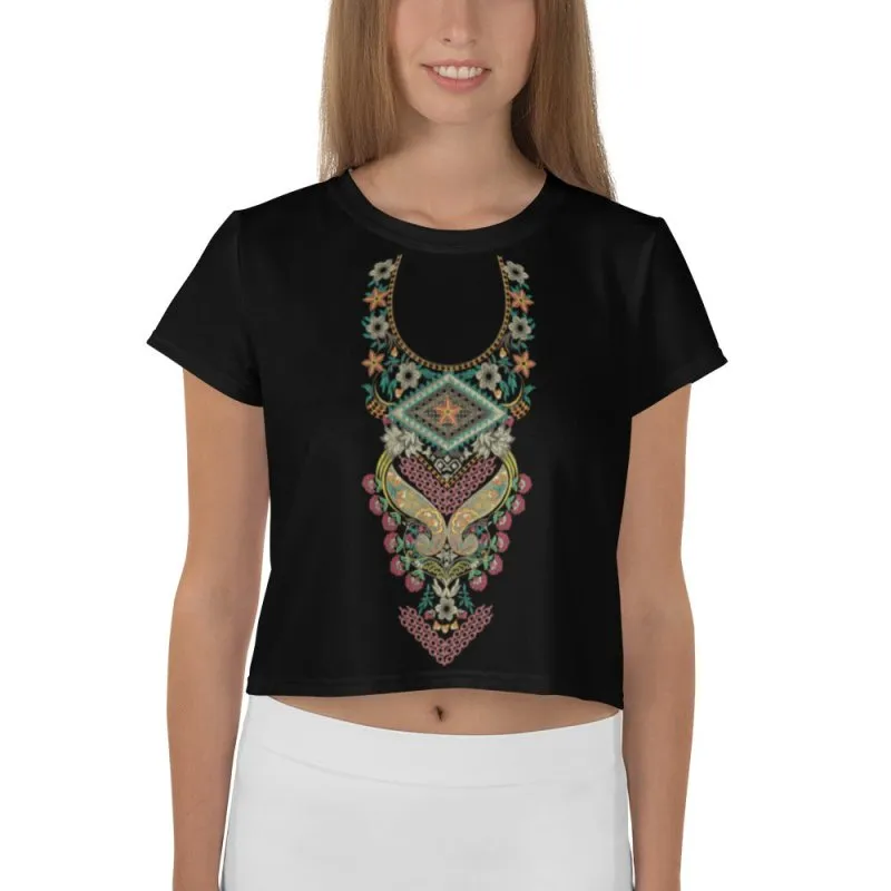 All-Over Print Crop Tee - Black