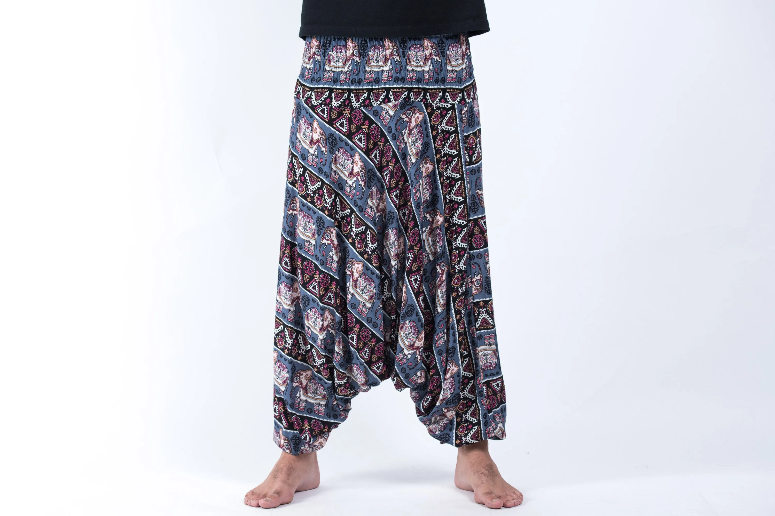 Aztec Elephant Drop Crotch Men's Elephant Pants in Gray