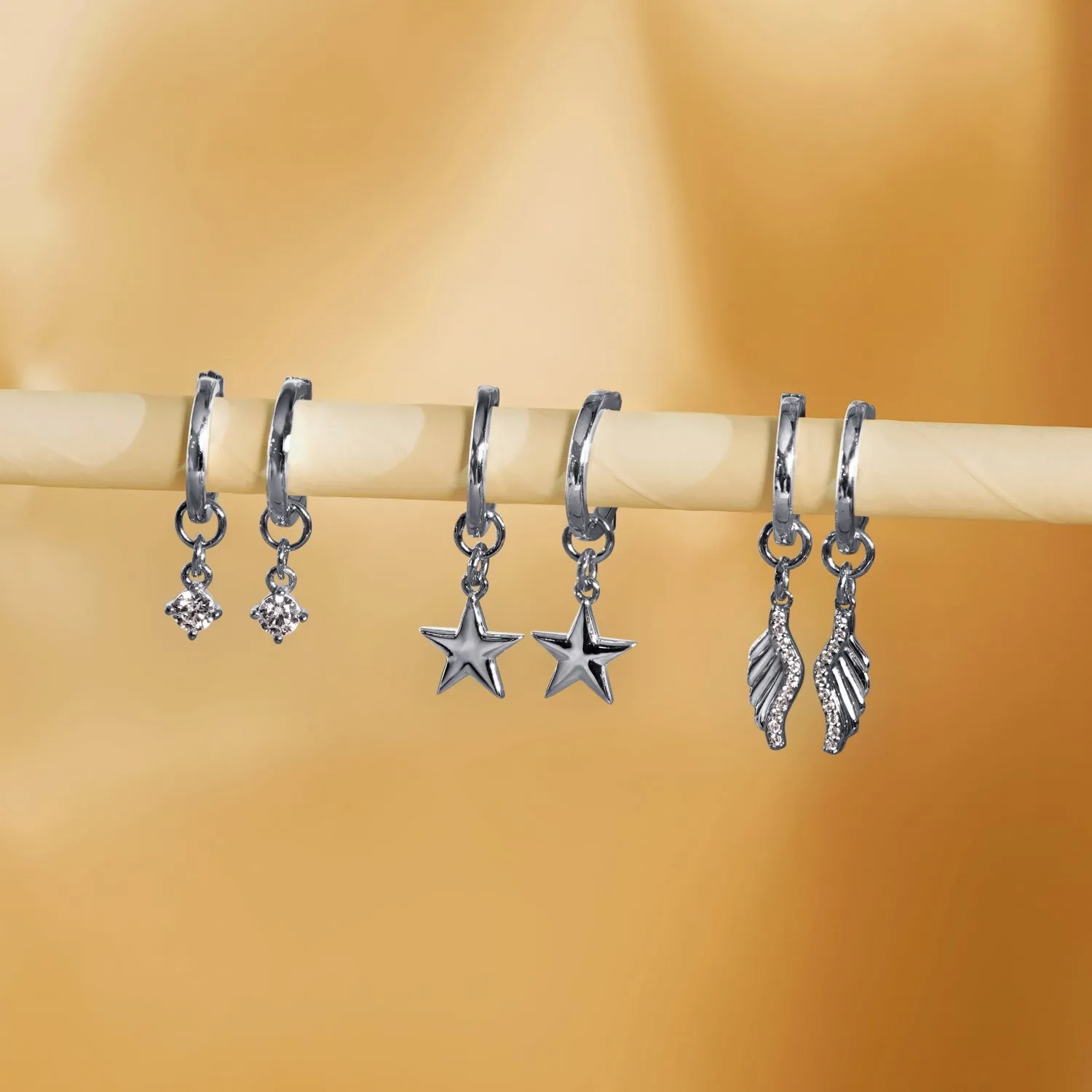 Ball Studs, Star Dangle and Ball Hoop Earrings Set