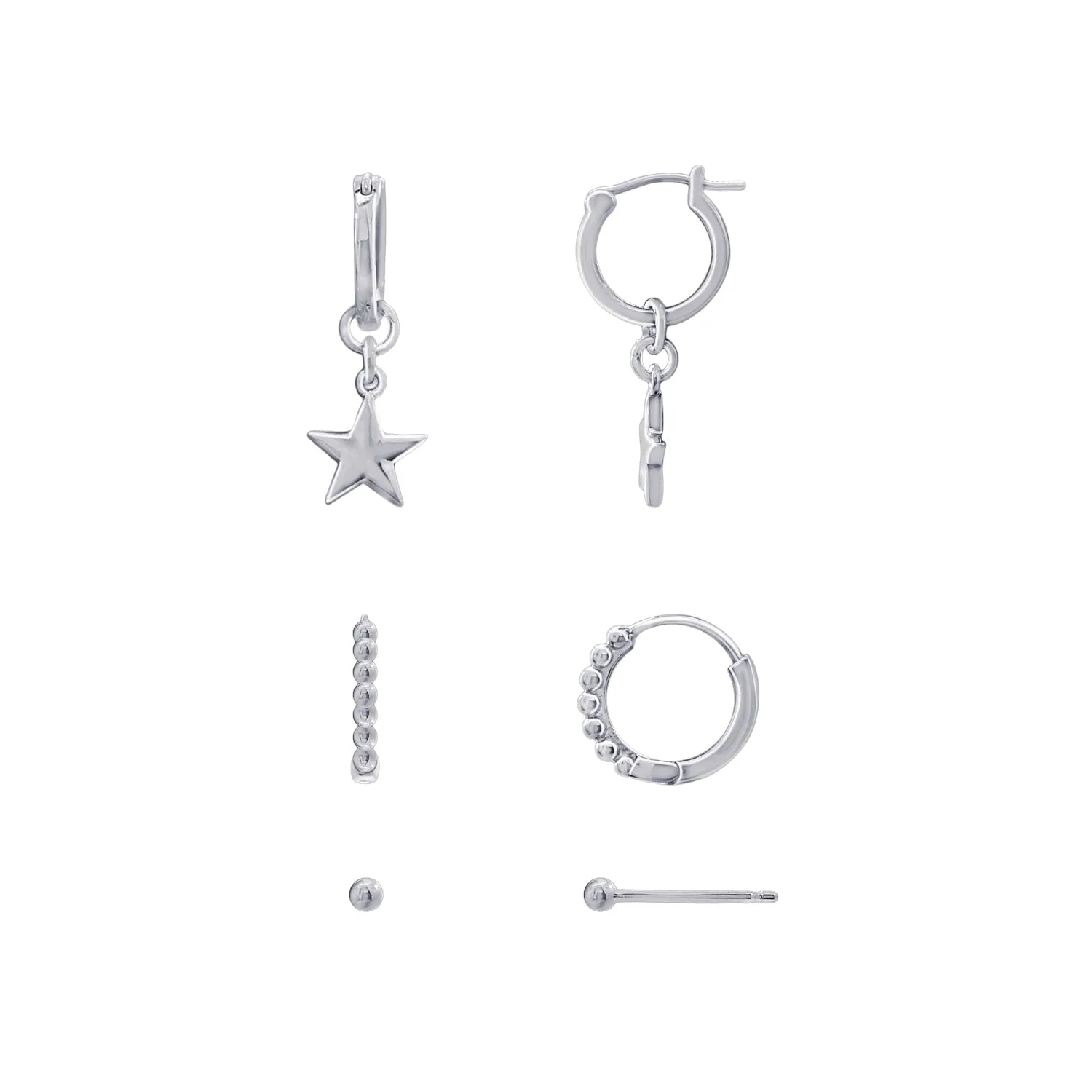 Ball Studs, Star Dangle and Ball Hoop Earrings Set