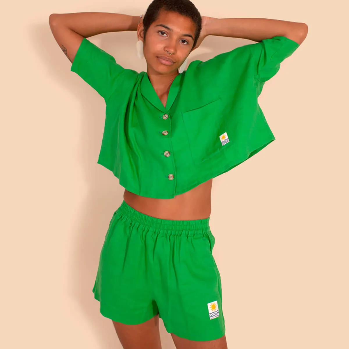 Basic Linen Shorts in Green by L.F.Markey