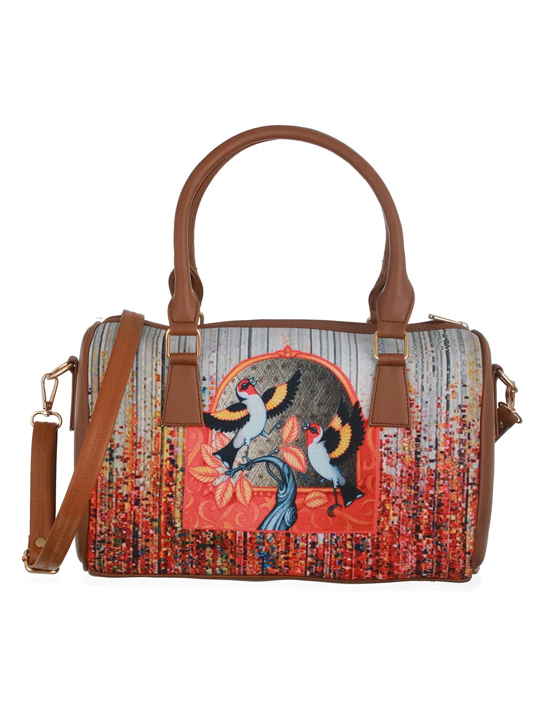 Bird Motif-Printed Fabric Embroidered Handheld Bags