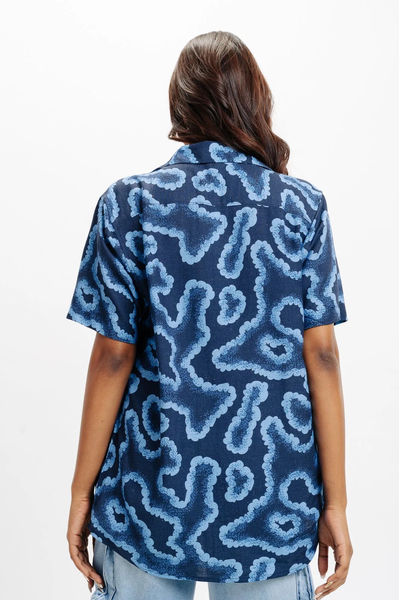 Black Abstract Print Linen Shirt