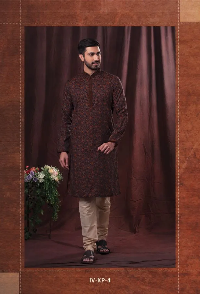 Blue and red Printed Readymade Kurta Pajama - Rent