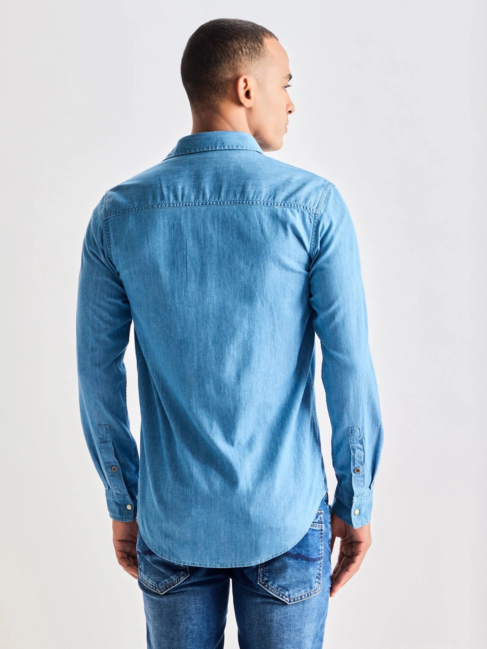 Blue Denim Cargo Shirt