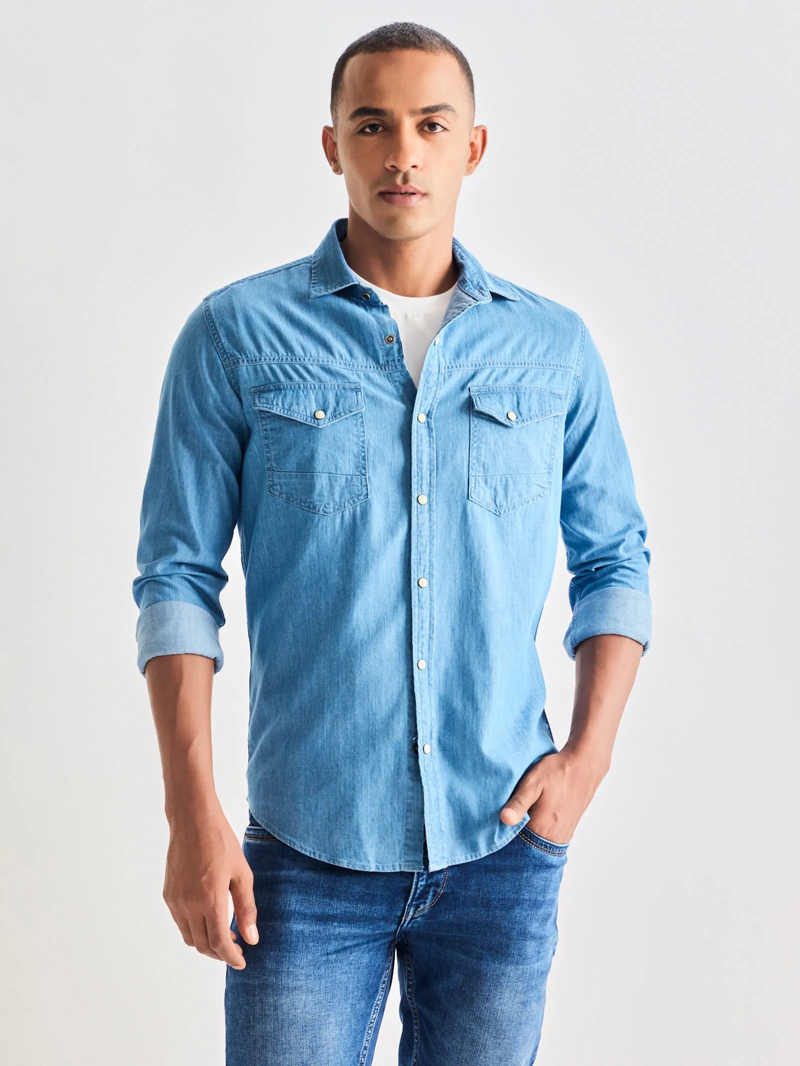 Blue Denim Cargo Shirt