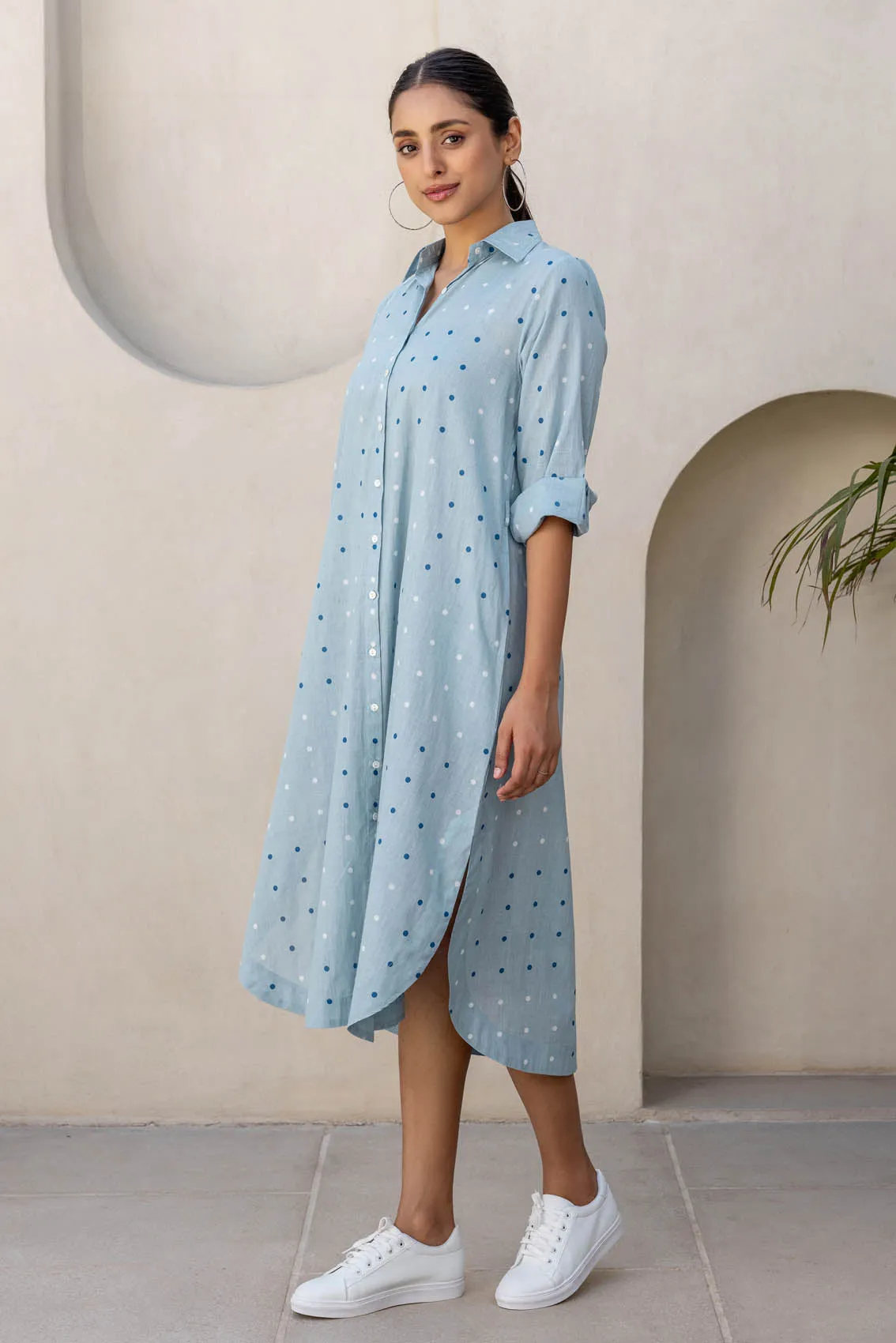 Blue Polka Dot Shirt Dress