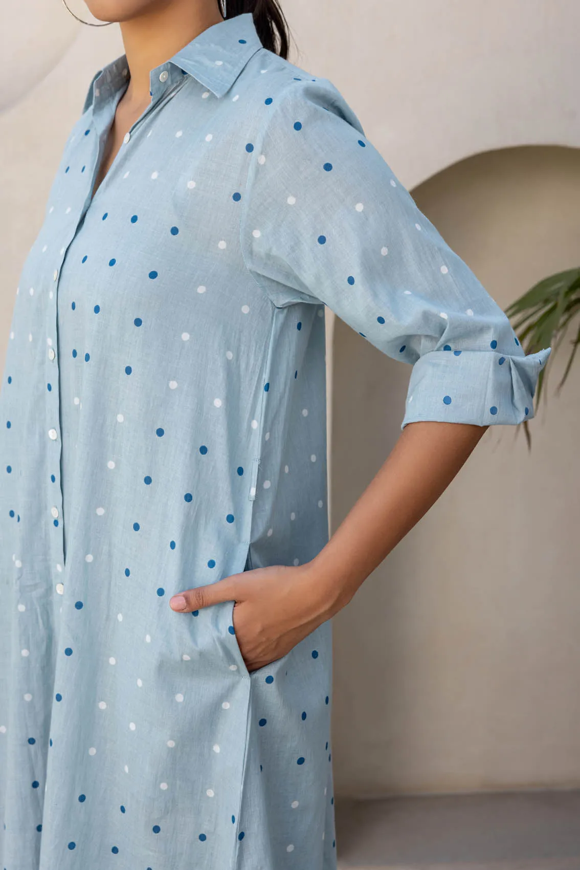 Blue Polka Dot Shirt Dress