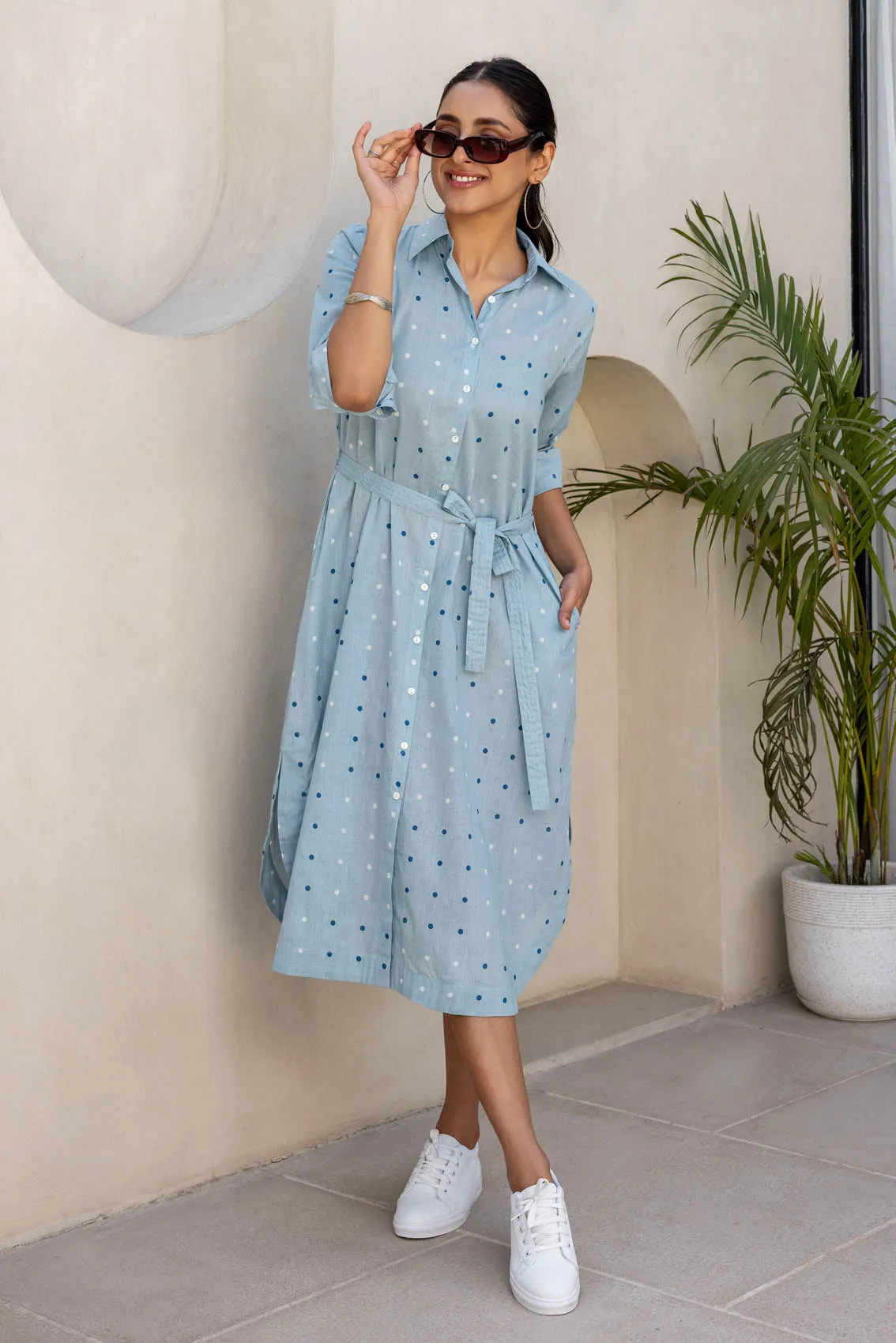 Blue Polka Dot Shirt Dress