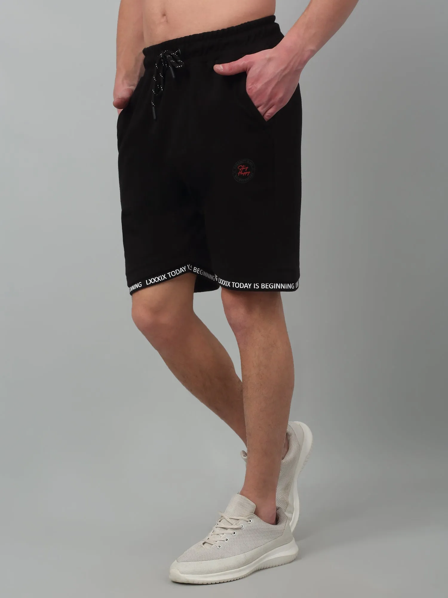 Cantabil Black Solid Above Knee Drawstring Bermuda For Men