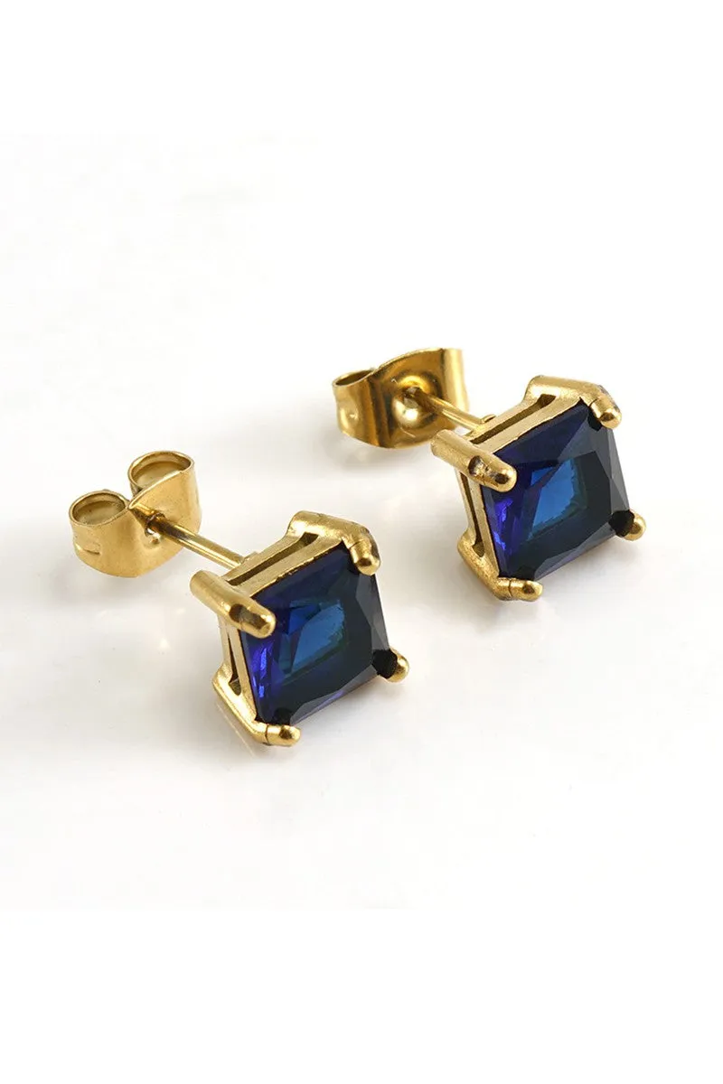 COLORED GEM DECKED STAINLESS STEEL EARRINGS