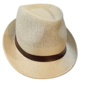 Cream Fedora With Brown Belt Decor Size 57