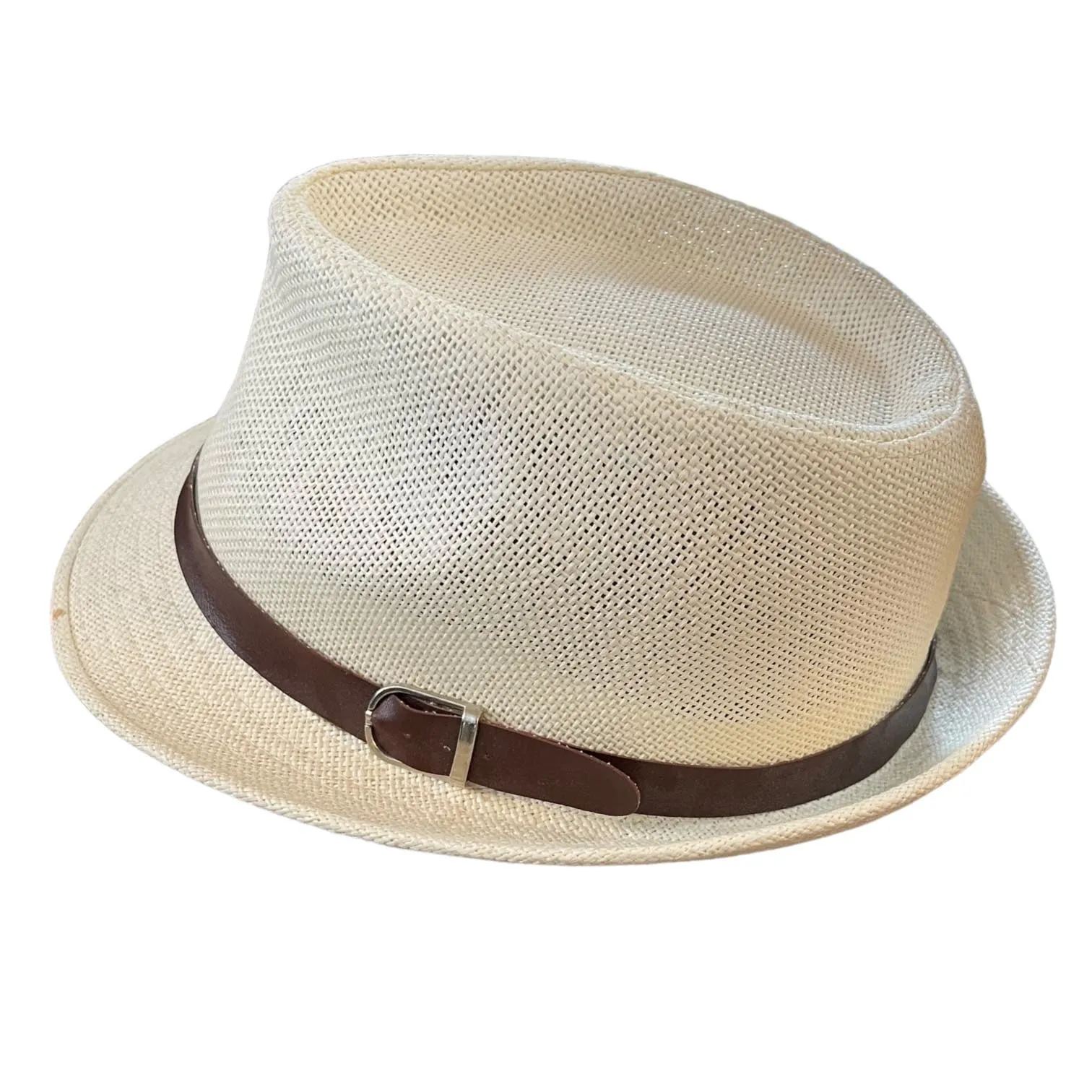 Cream Fedora With Brown Belt Decor Size 57