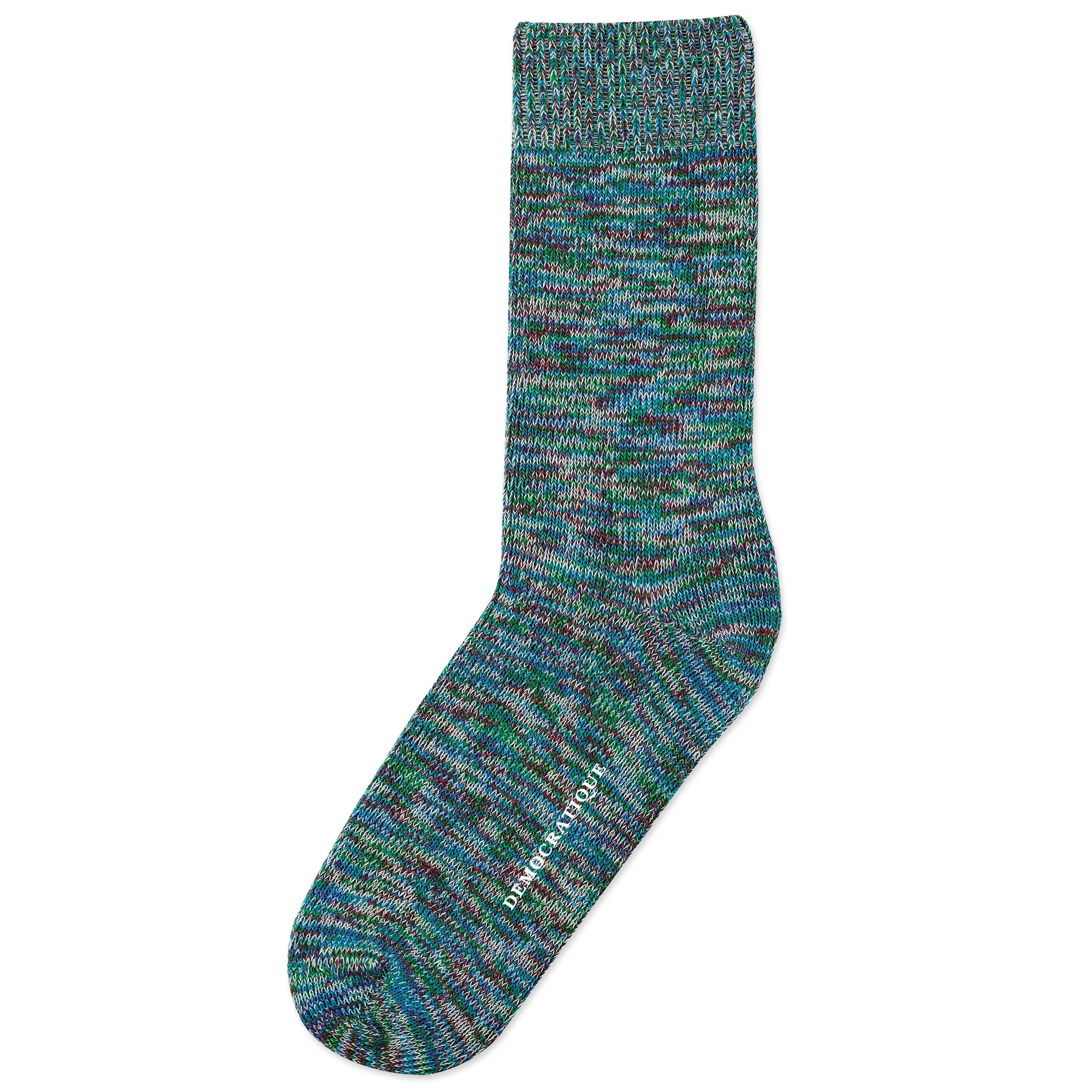 Democratique Socks Relax Chunky Flat Knit Supermelange Adams Blue / Dark Ocean Blue / Off White / Grass Green