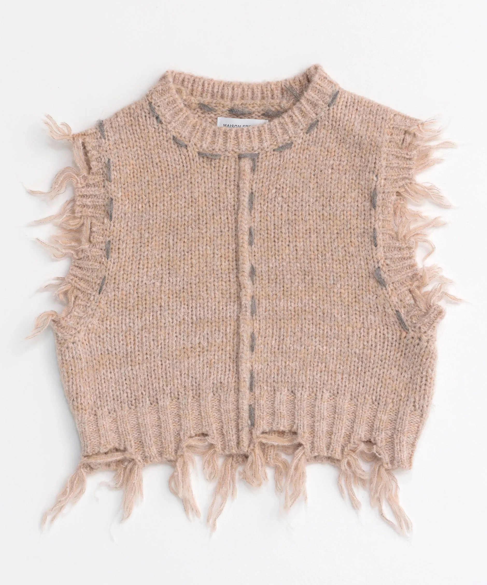 Distressed Effect Fringe Knit Vest