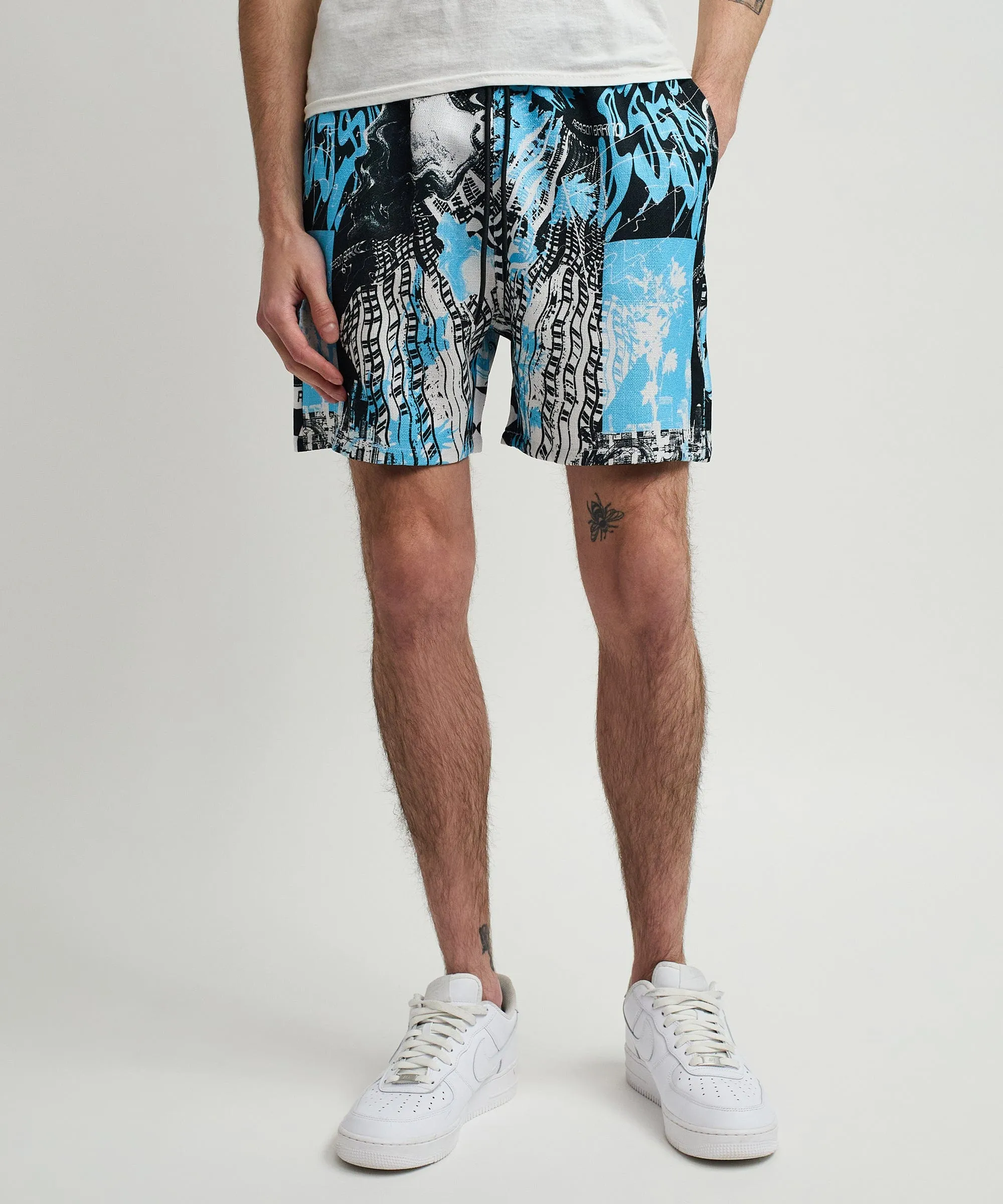 District Linen Texture Allover Print Shorts - Blue