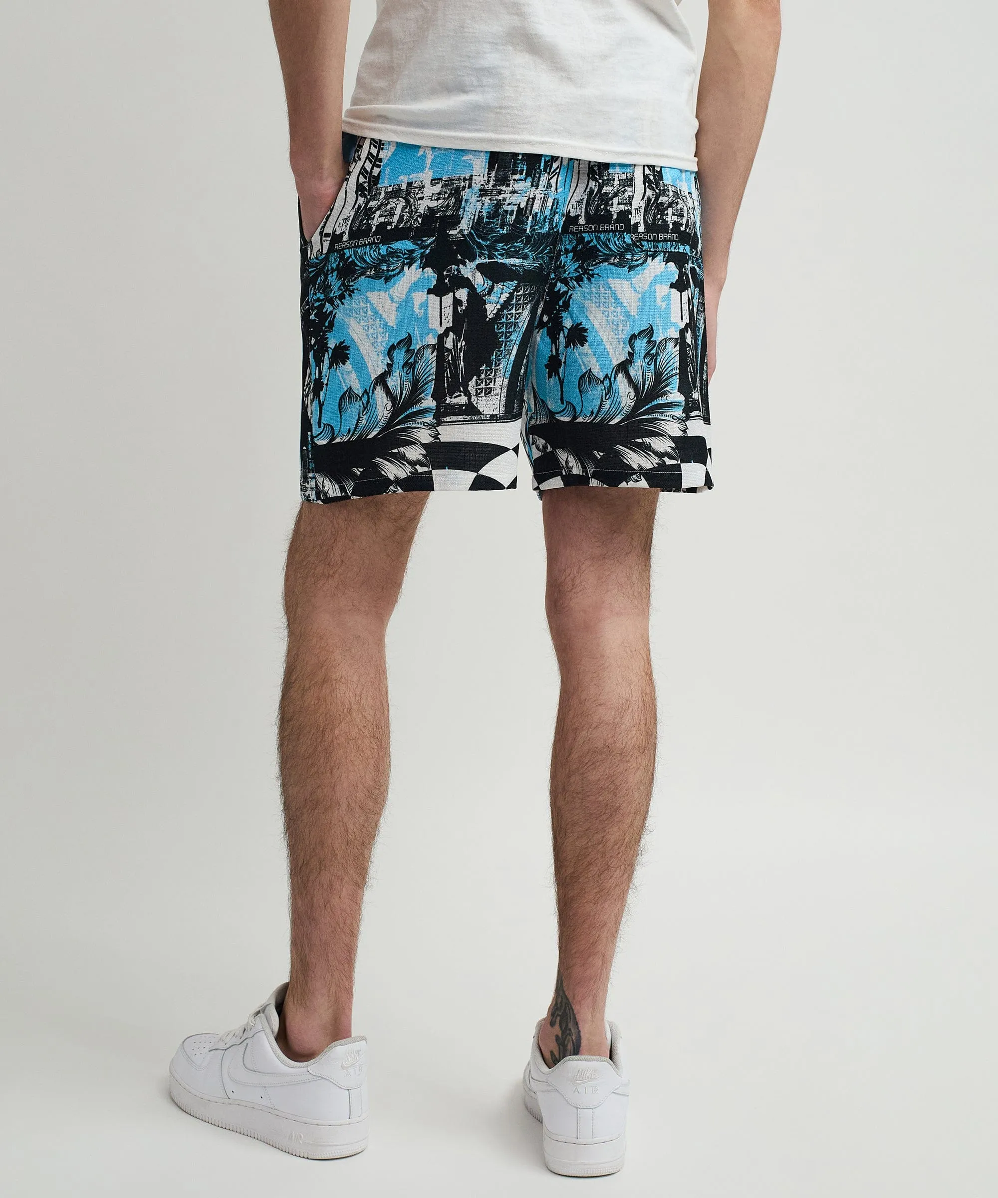 District Linen Texture Allover Print Shorts - Blue