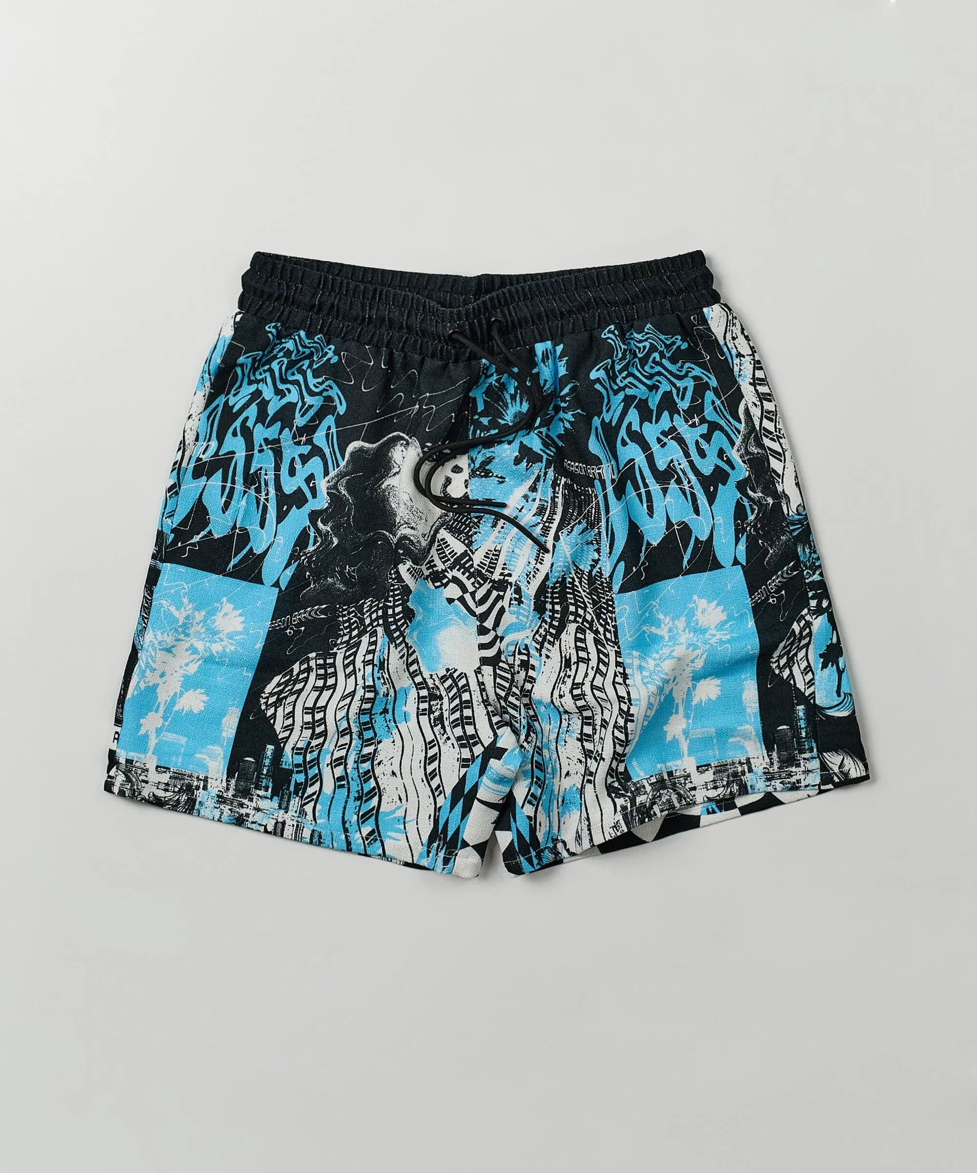 District Linen Texture Allover Print Shorts - Blue