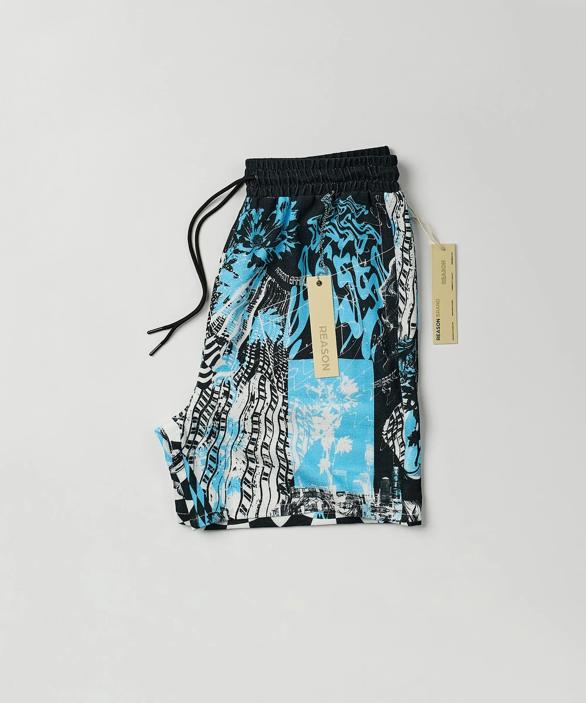 District Linen Texture Allover Print Shorts - Blue