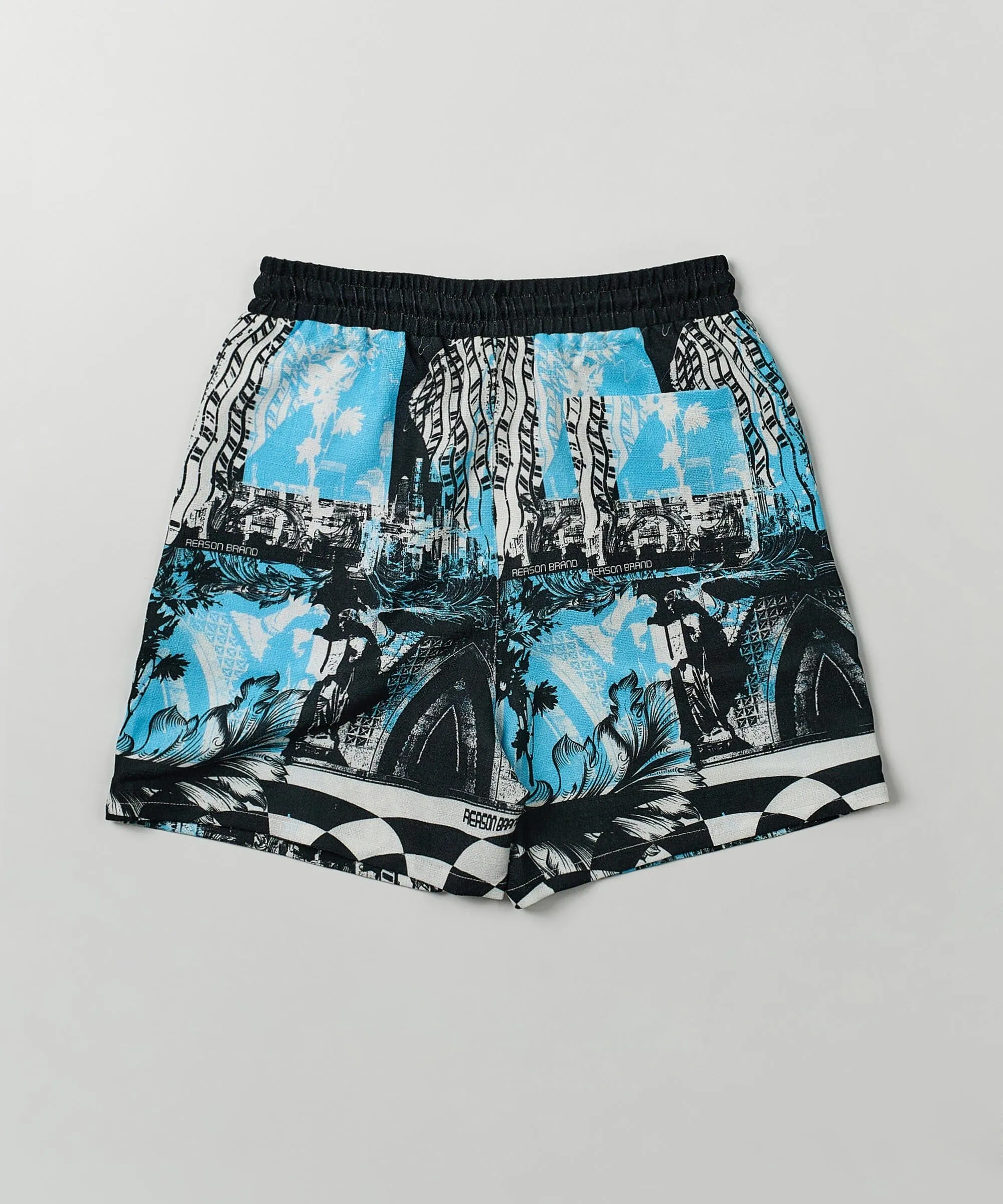 District Linen Texture Allover Print Shorts - Blue