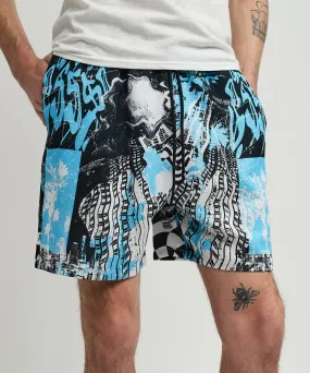 District Linen Texture Allover Print Shorts - Blue