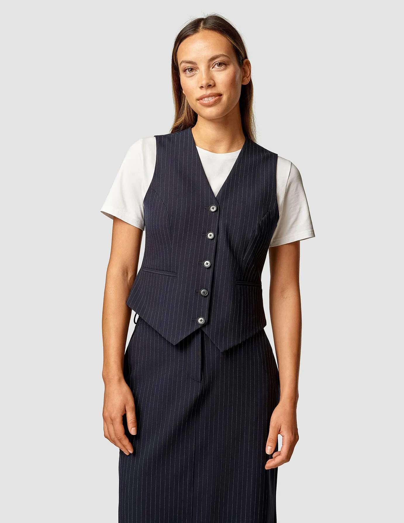 Essential Vest Short Navy Pinstripe