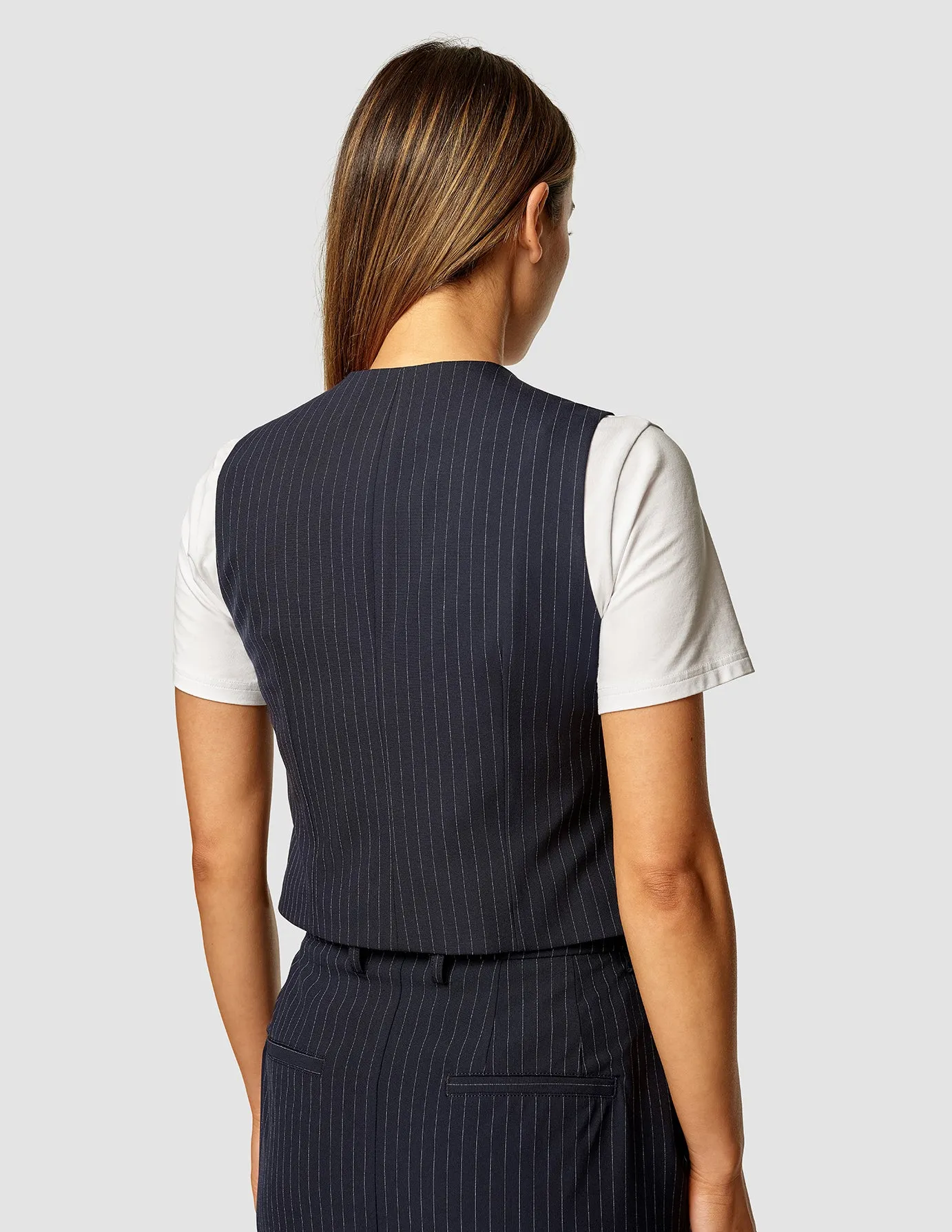 Essential Vest Short Navy Pinstripe