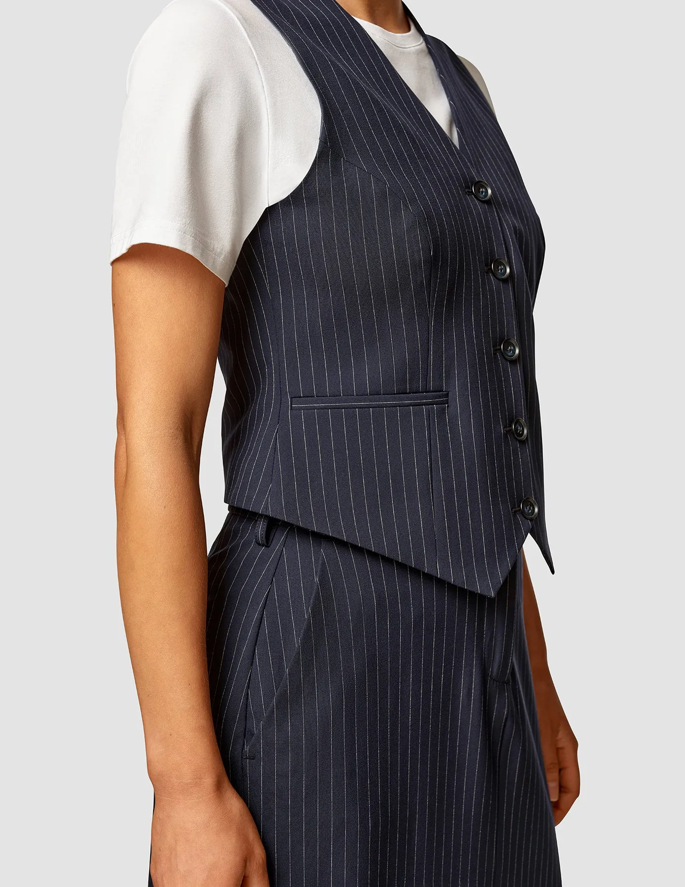 Essential Vest Short Navy Pinstripe