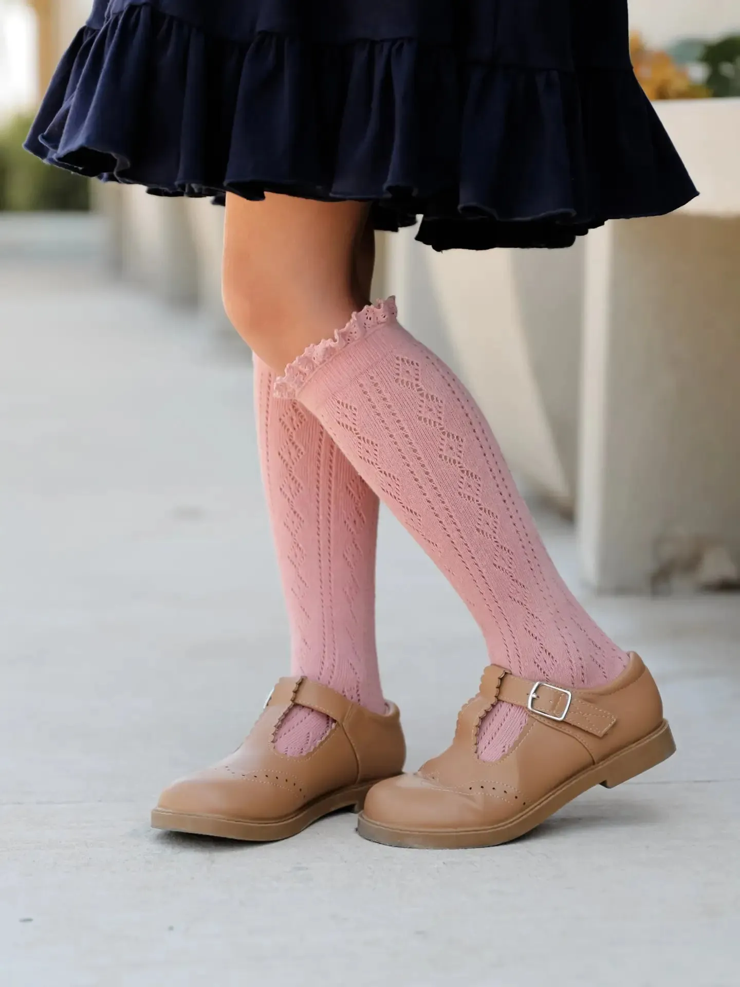 Fancy Lace Top Knee High Socks - Blush