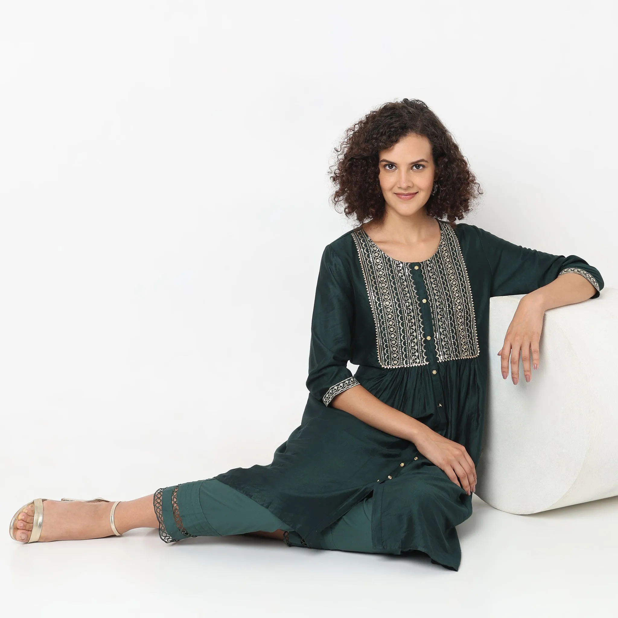 Flare Fit Embellished Kurta