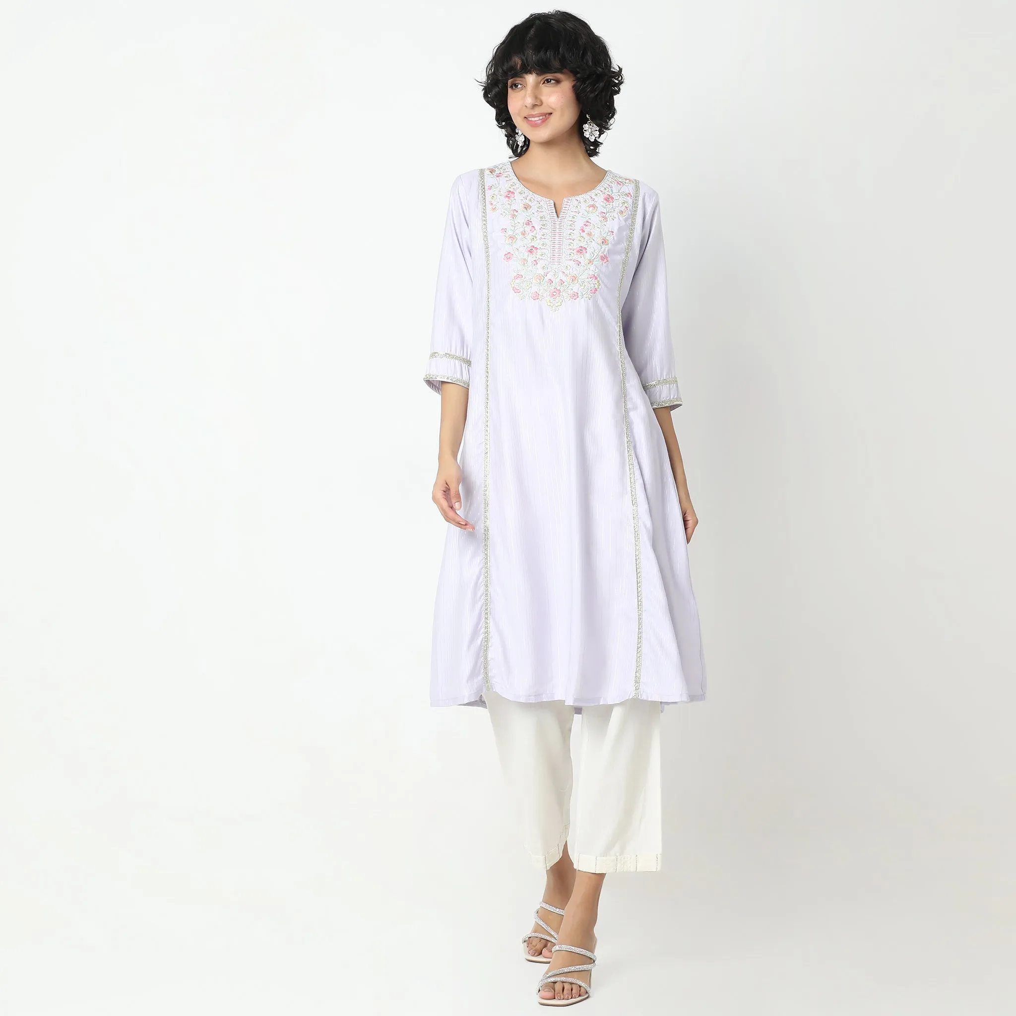 Flare Fit Embroidered Kurta