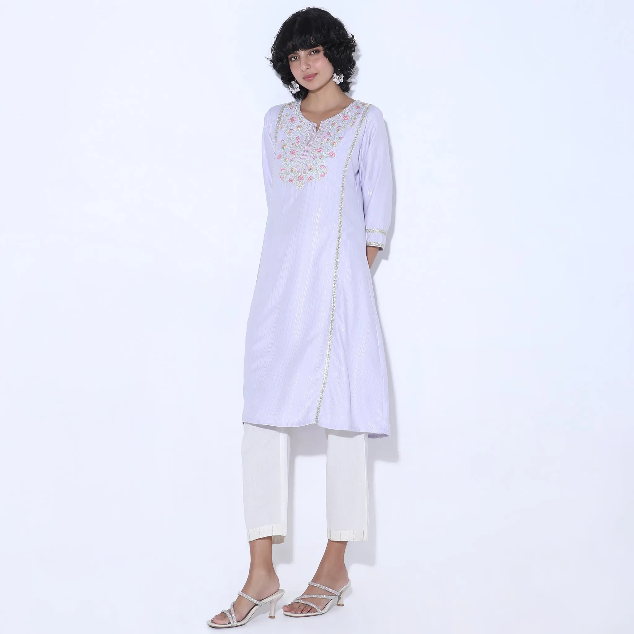 Flare Fit Embroidered Kurta