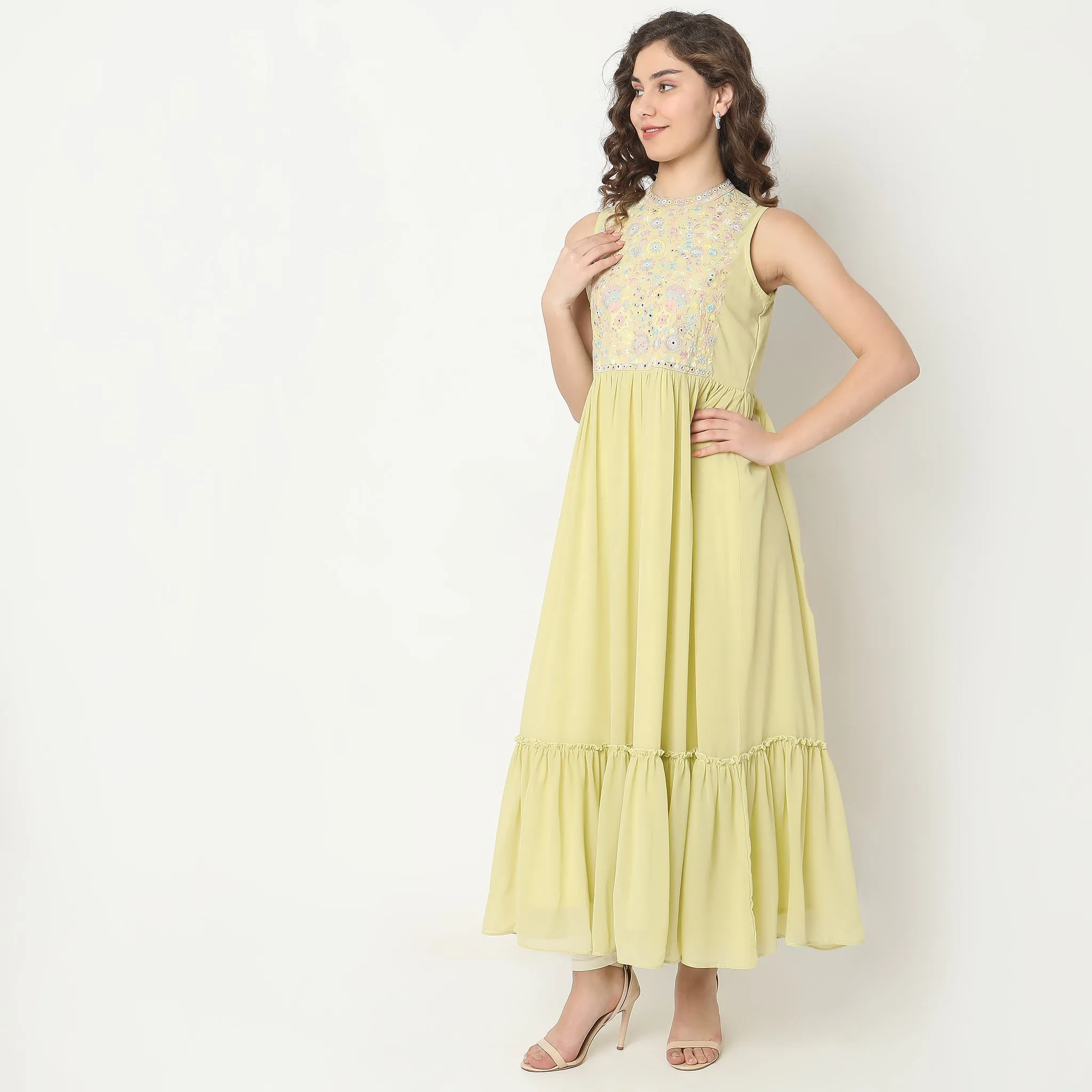 Flare Fit Embroidered Kurta