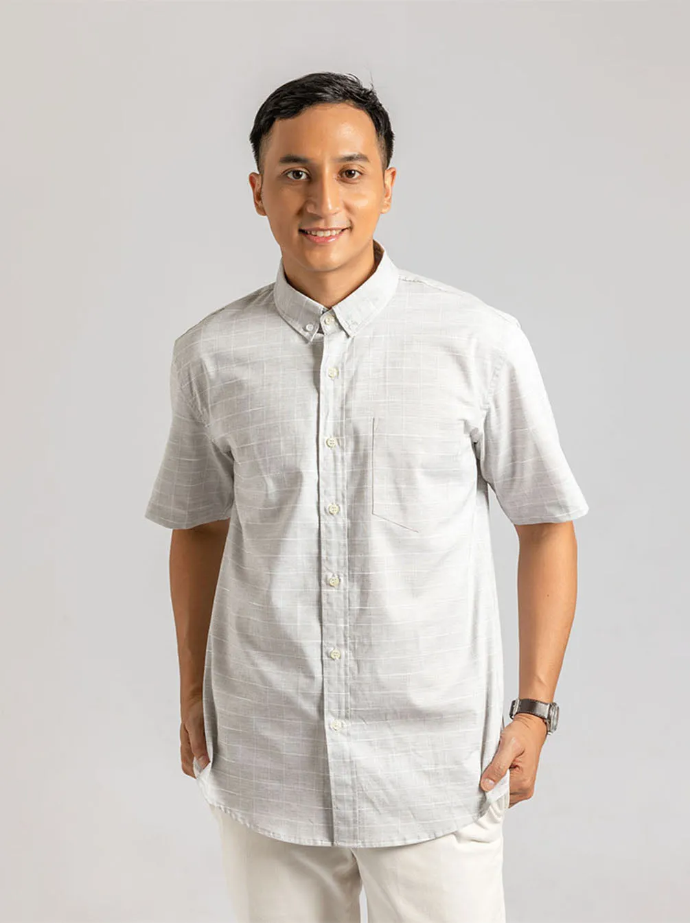 GALEN SHORT SLEEVE SHIRT LIGHT GREY SQUARE