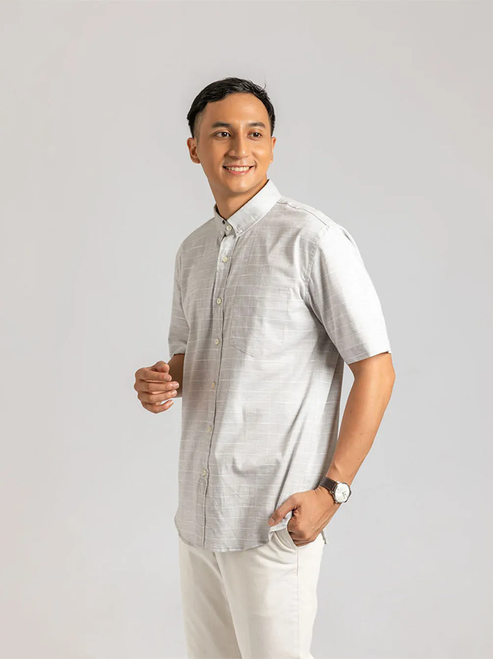 GALEN SHORT SLEEVE SHIRT LIGHT GREY SQUARE