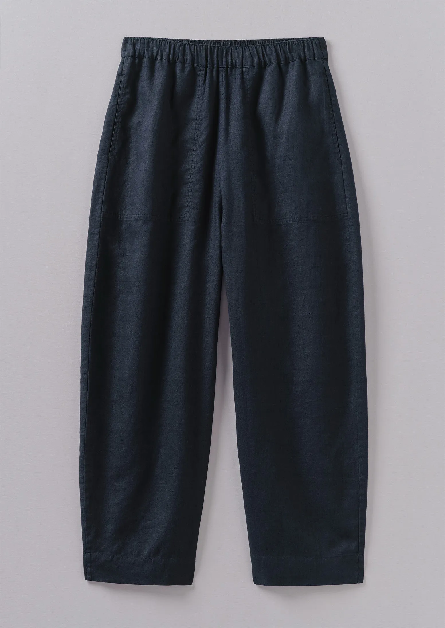 Garment Dyed Linen Barrel Leg Pants | Midnight