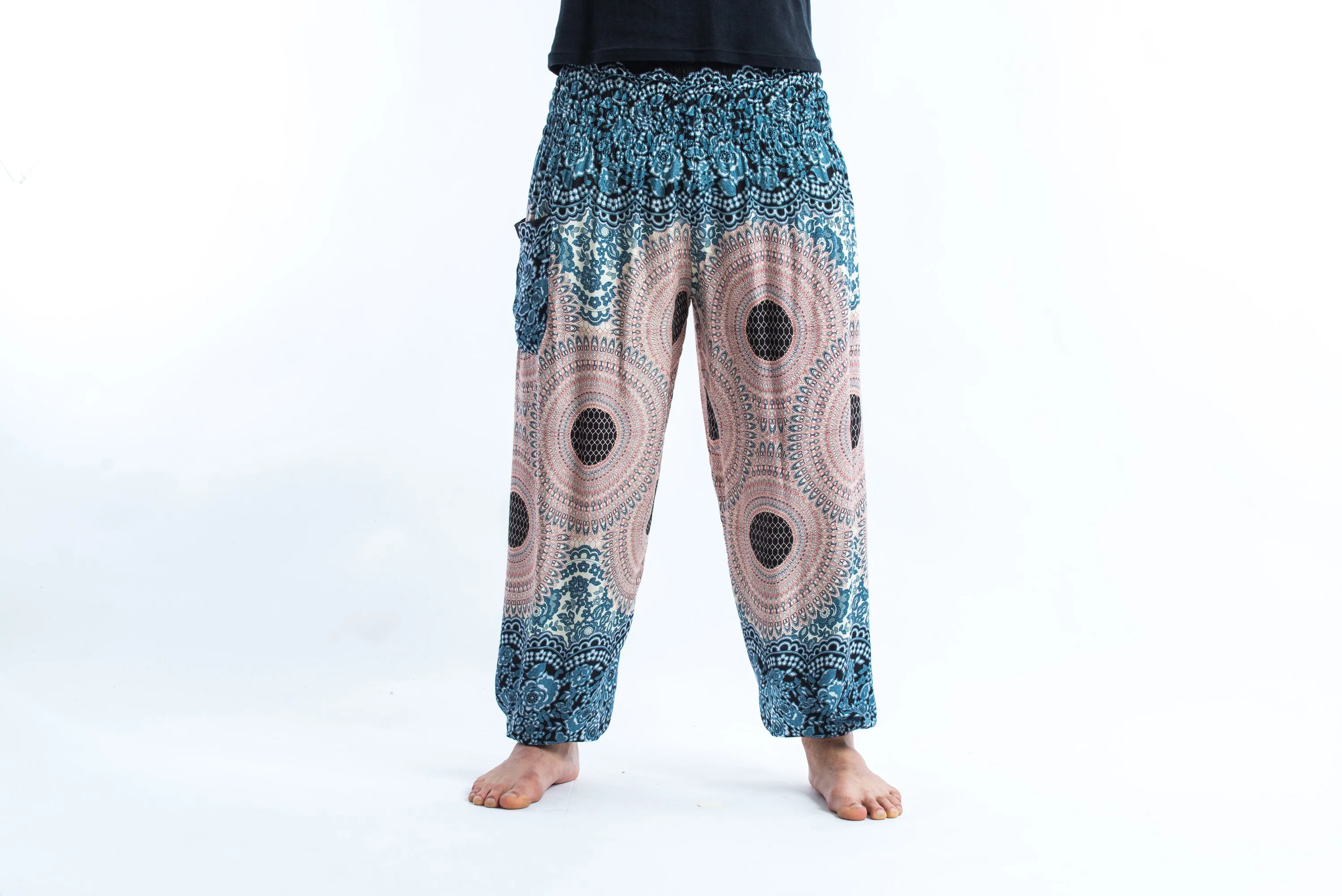 Geometric Mandalas Men's Harem Pants in Silver Gray