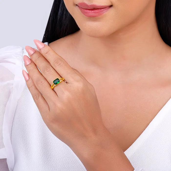 Golden Green Velvet Stone Ring