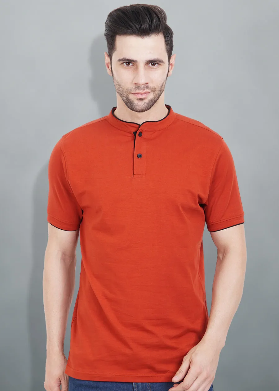 Henley Men Half Sleeve T-Shirt - Rustic Orange