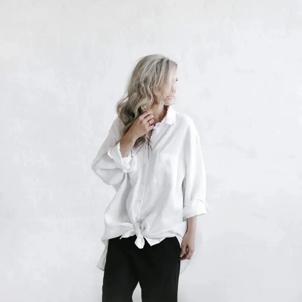 Linen boyfriend shirt in white by Seaside Tones