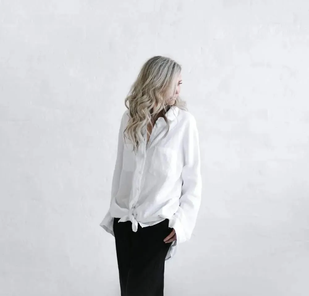 Linen boyfriend shirt in white by Seaside Tones