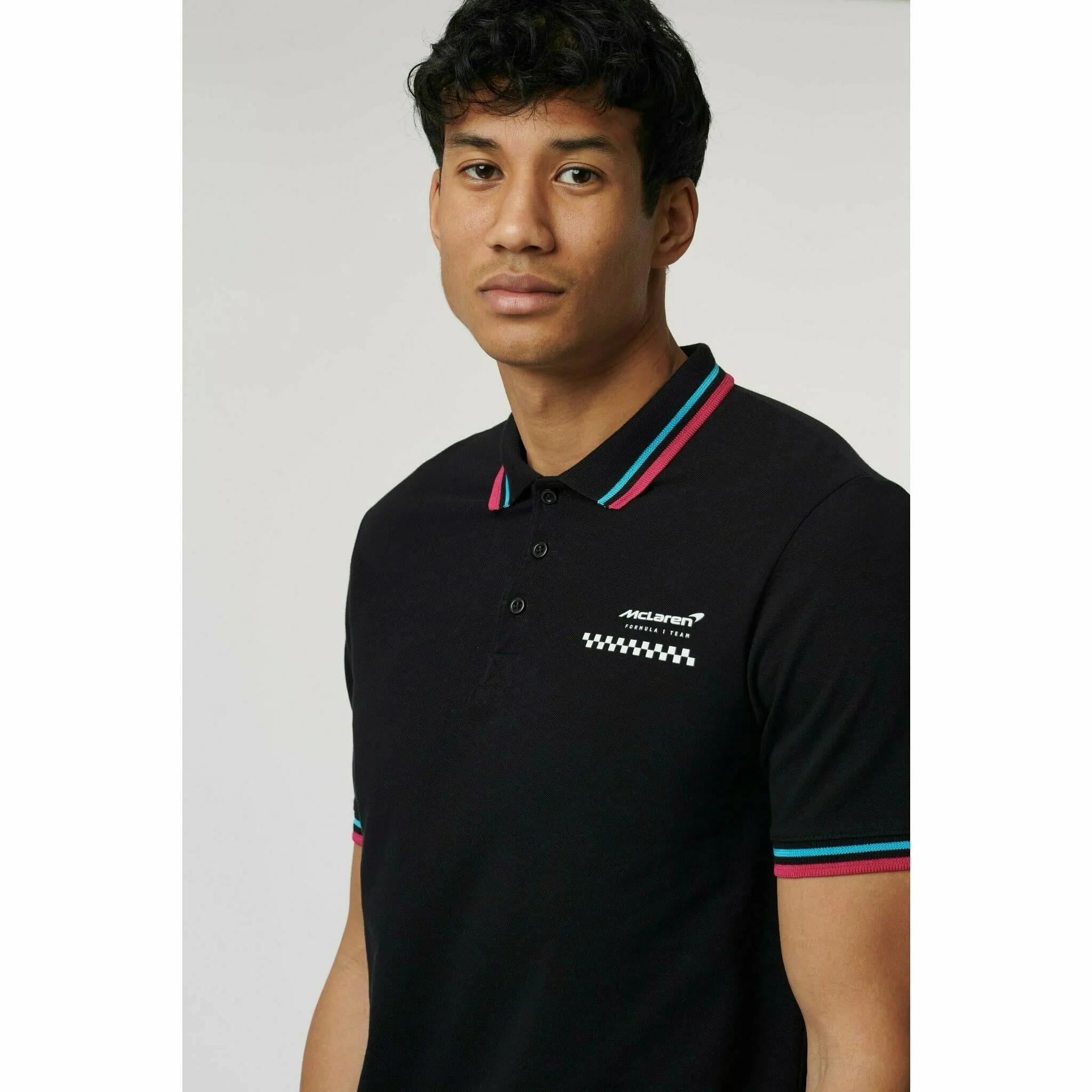 McLaren F1 Men's Miami Graphic Polo Shirt-Black/White/Crystal Rose