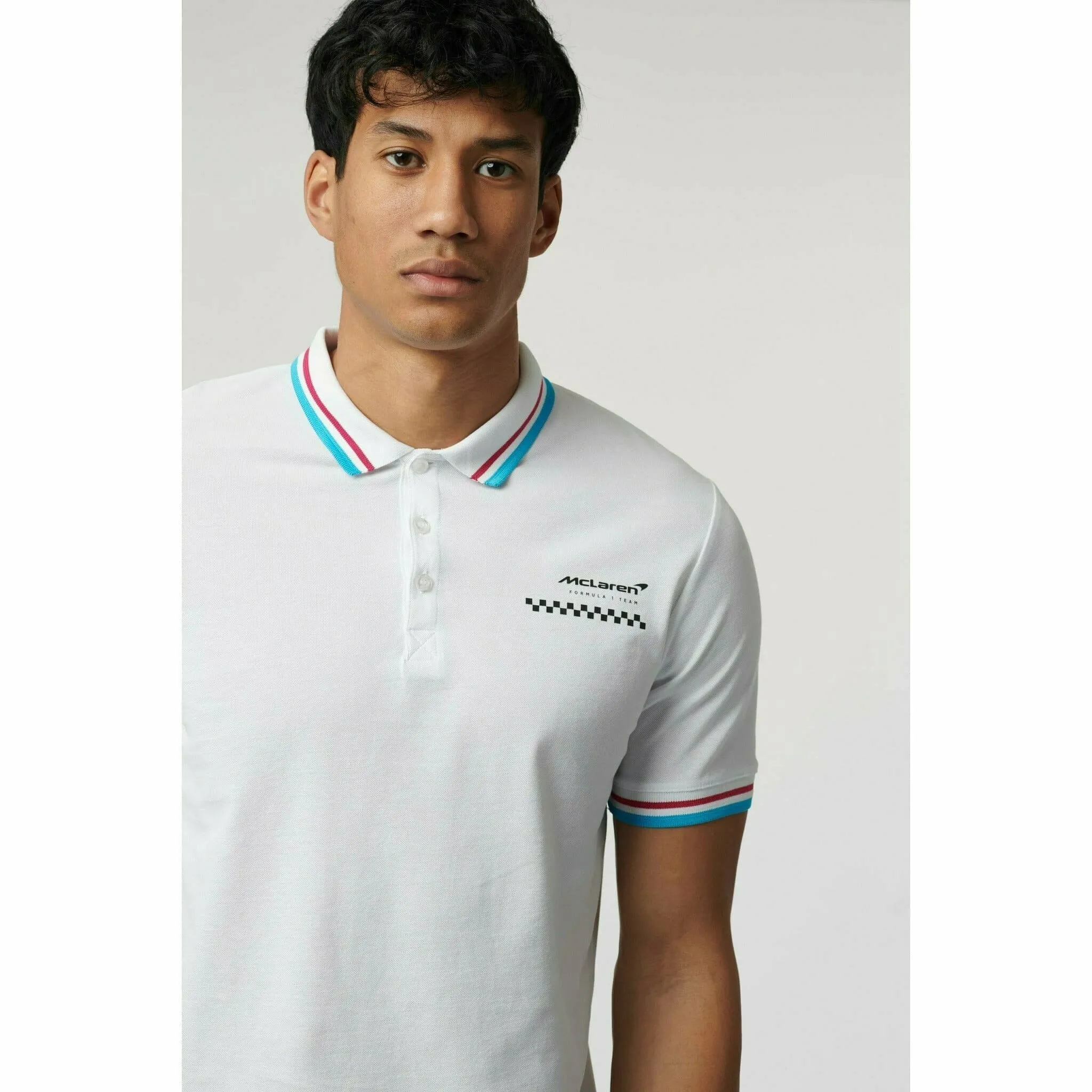 McLaren F1 Men's Miami Graphic Polo Shirt-Black/White/Crystal Rose