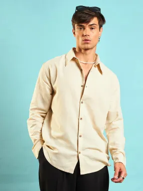 Men Beige Linen Flex Relax Fit Shirt